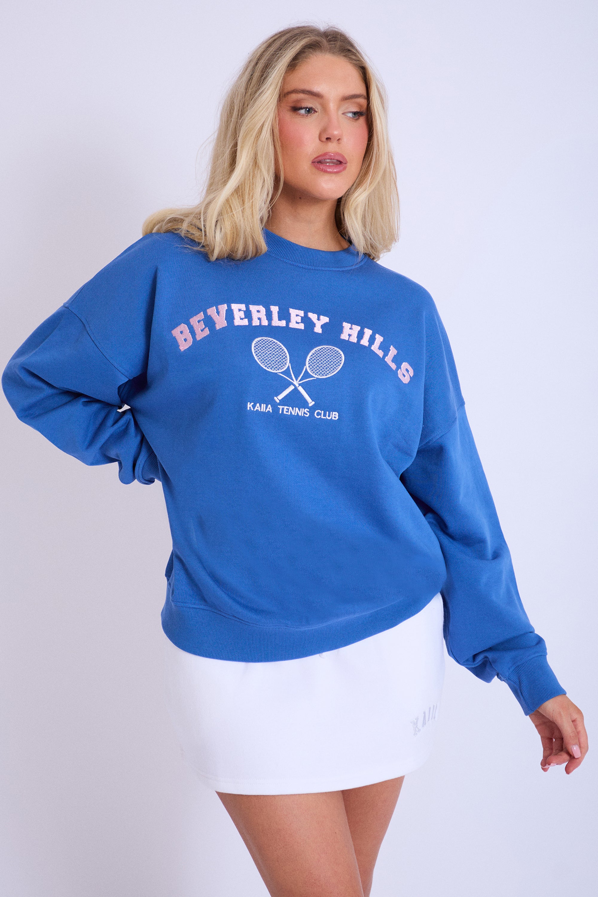 Kaiia Beverly Hills Tennis Oversized Sweatshirt Blue & Baby Pink