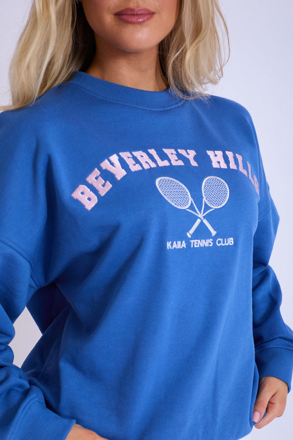 Kaiia Beverly Hills Tennis Oversized Sweatshirt Blue & Baby Pink
