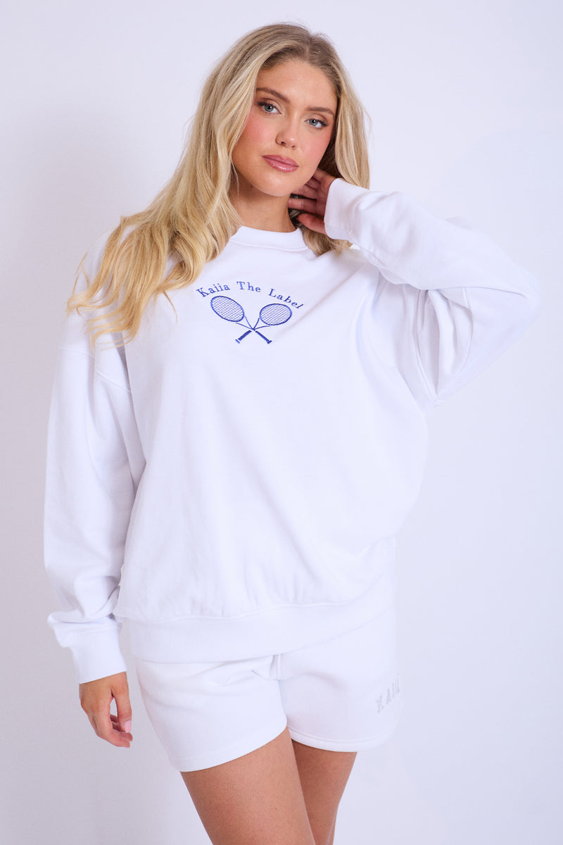 Kaiia Tennis Club Oversized Sweatshirt White & Blue