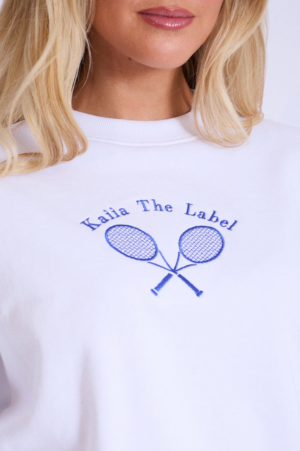 Kaiia Tennis Club Oversized Sweatshirt White & Blue