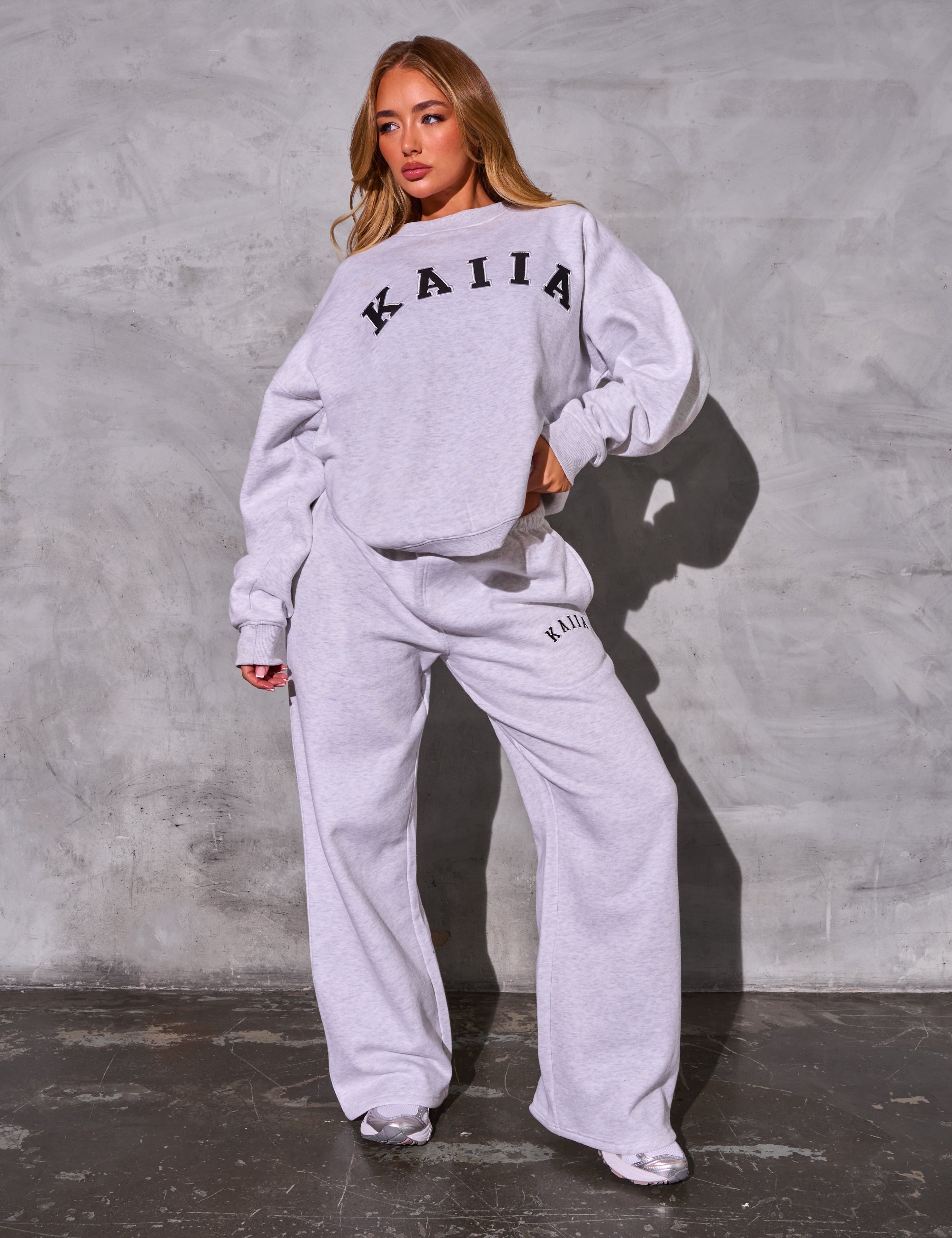 Kaiia Logo Oversized Sweatshirt Light Grey Marl & Black