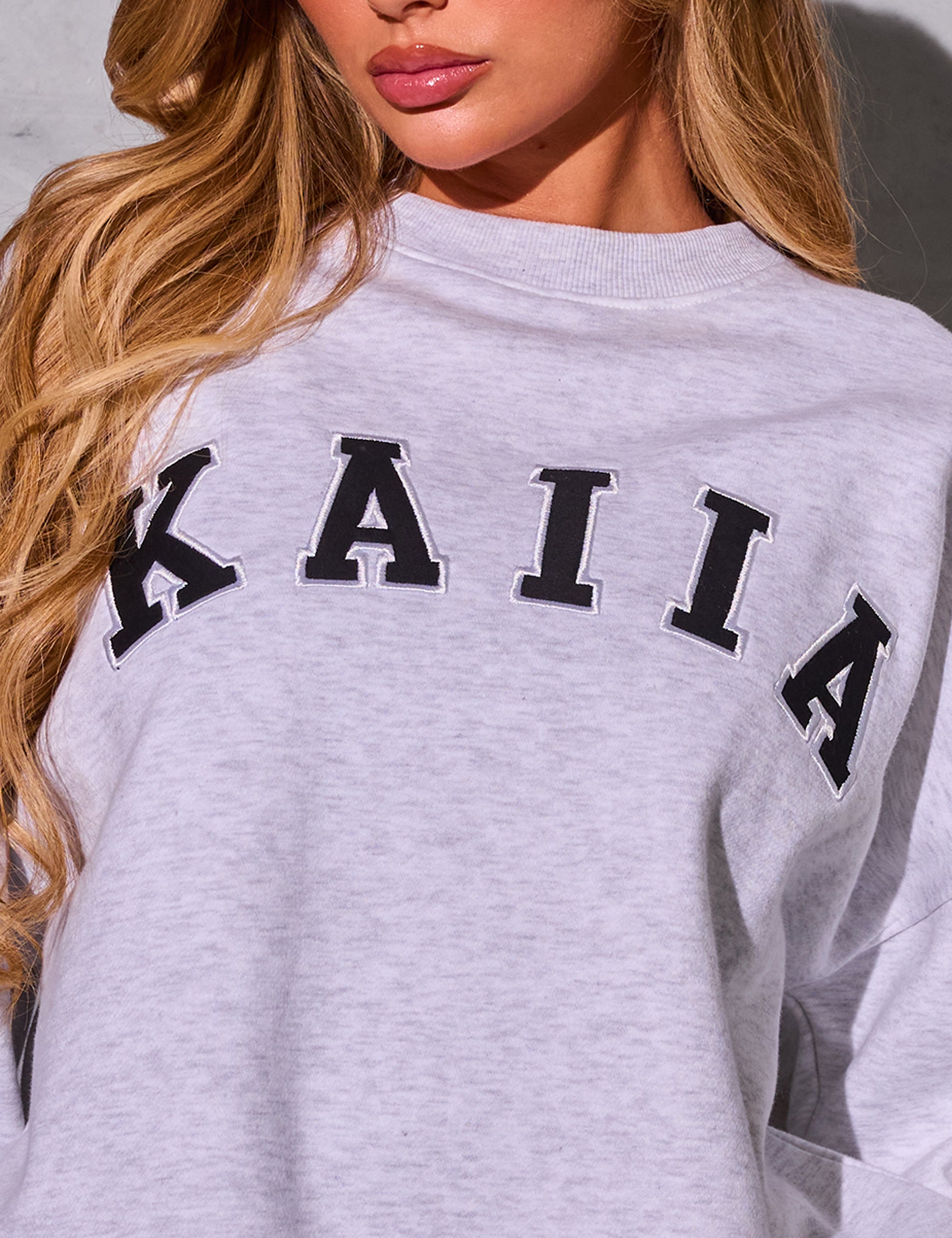 Kaiia Logo Oversized Sweatshirt Light Grey Marl & Black