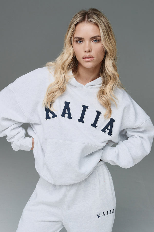 Kaiia Slogan Oversized Hoodie In Grey Marl