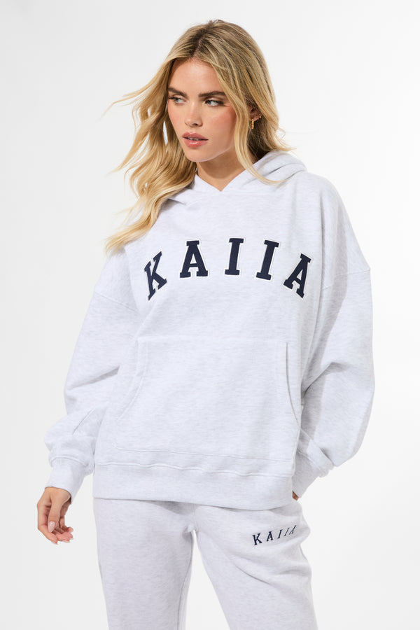 Kaiia Slogan Oversized Hoodie In Grey Marl