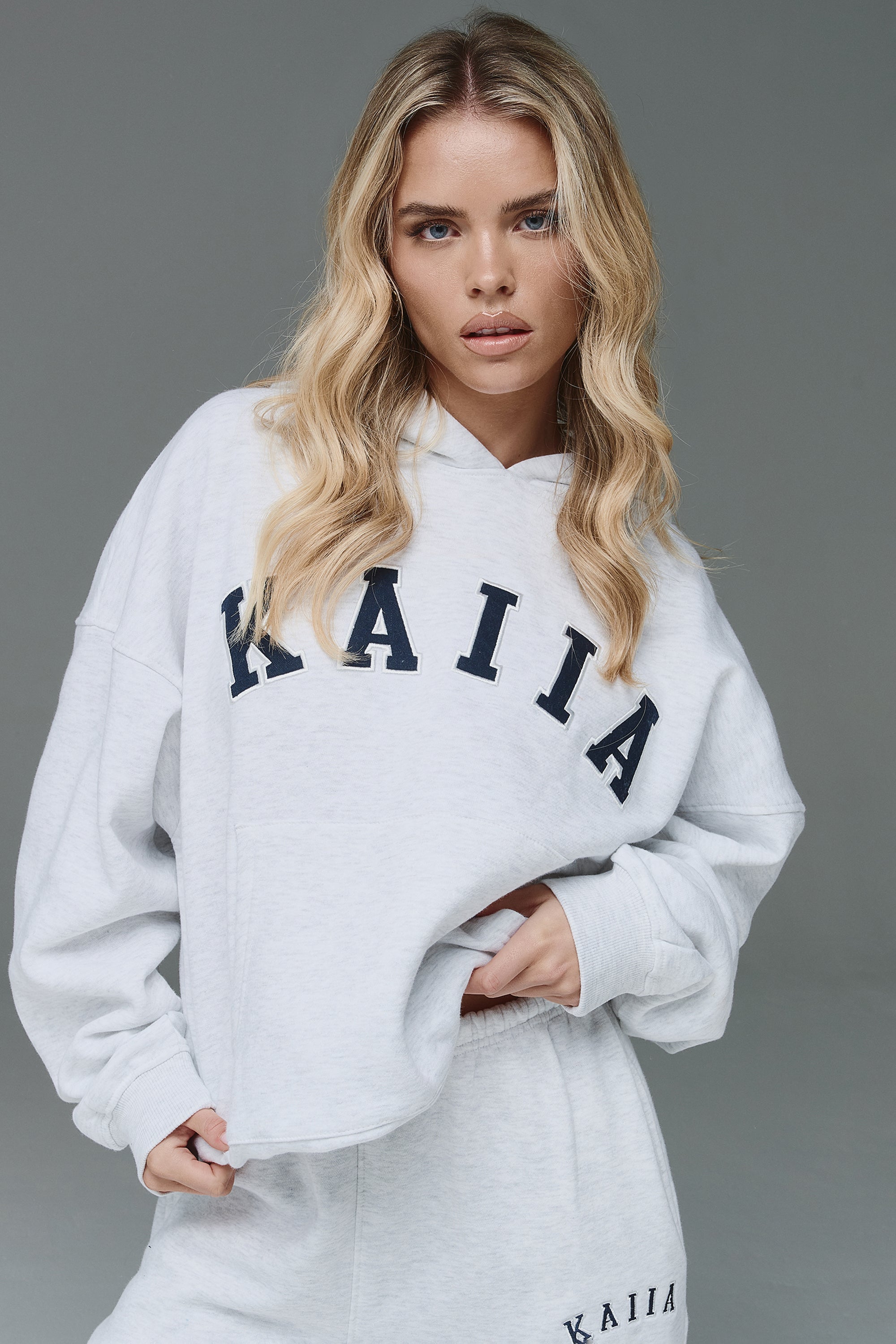 Kaiia Slogan Oversized Hoodie In Grey Marl