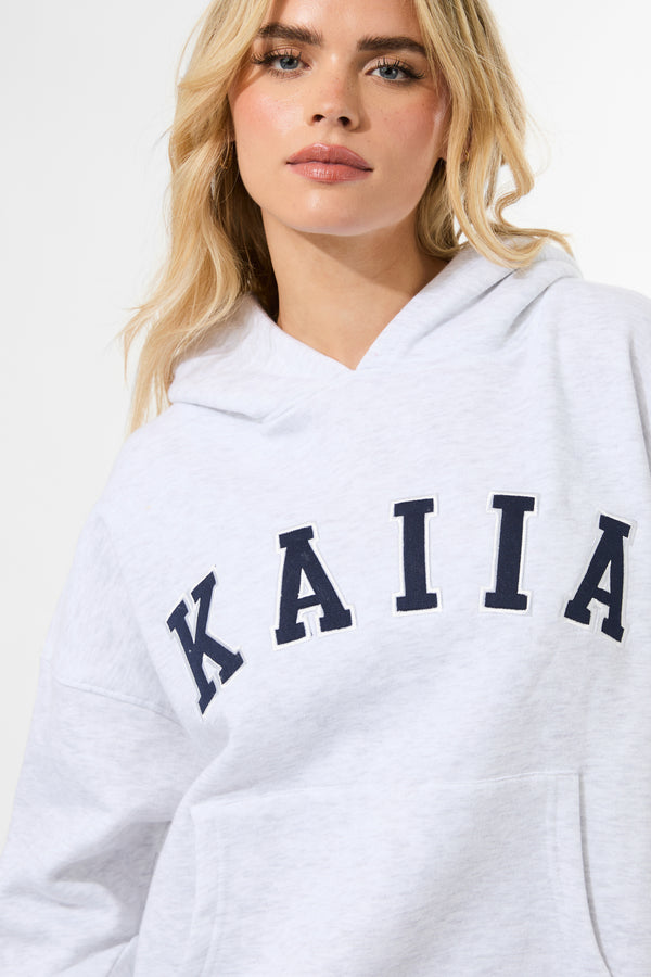 Kaiia Slogan Oversized Hoodie In Grey Marl