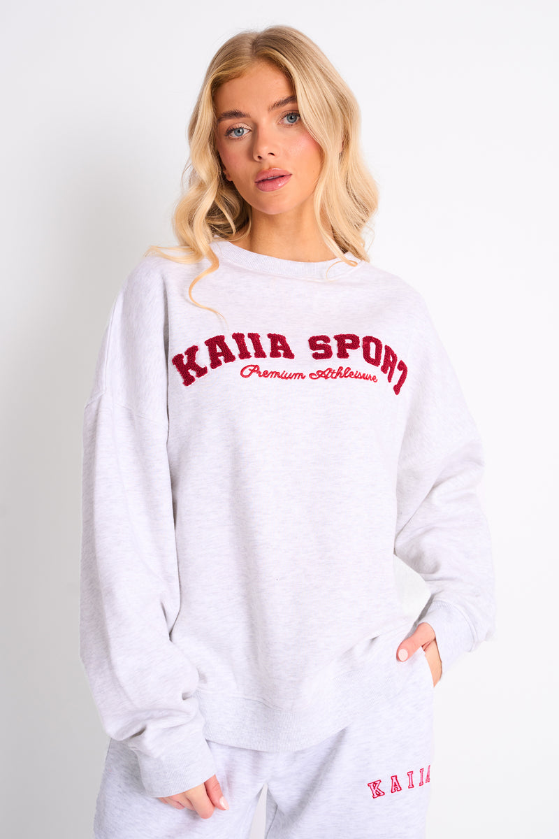 Kaiia Sport Oversized Sweatshirt Grey Marl & Red