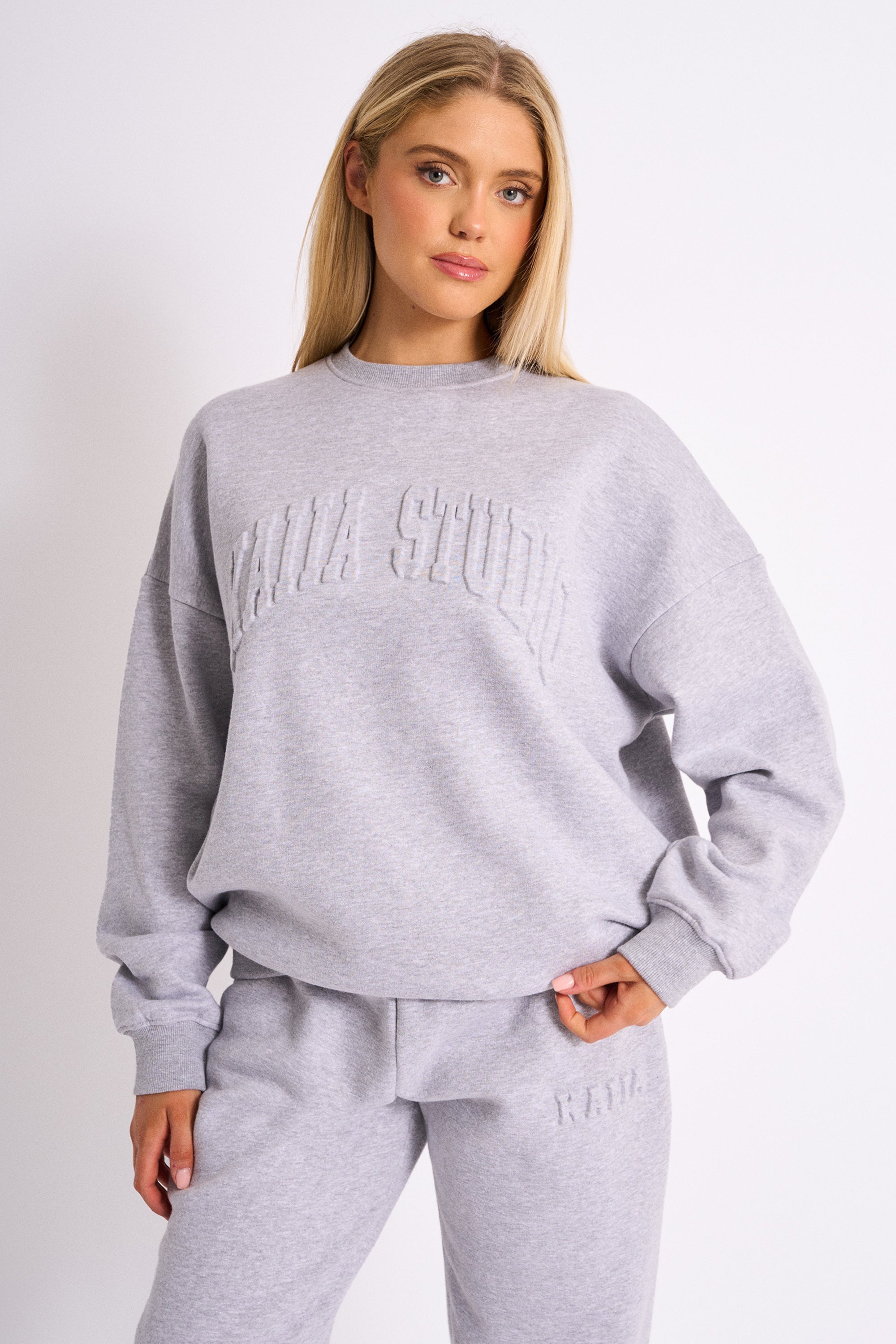 Kaiia Studio Embossed Logo Oversized Sweatshirt Grey Marl