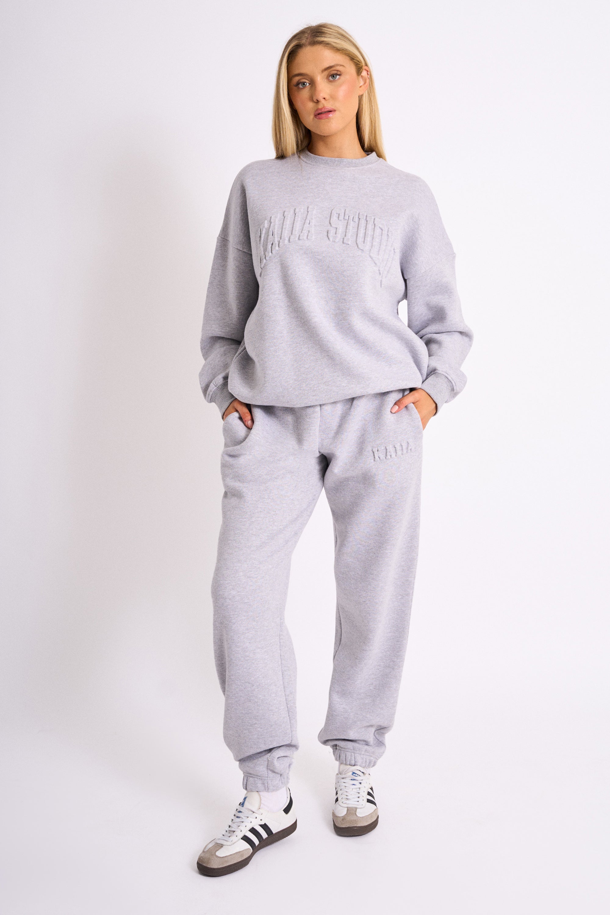 Kaiia Studio Embossed Logo Oversized Sweatshirt Grey Marl