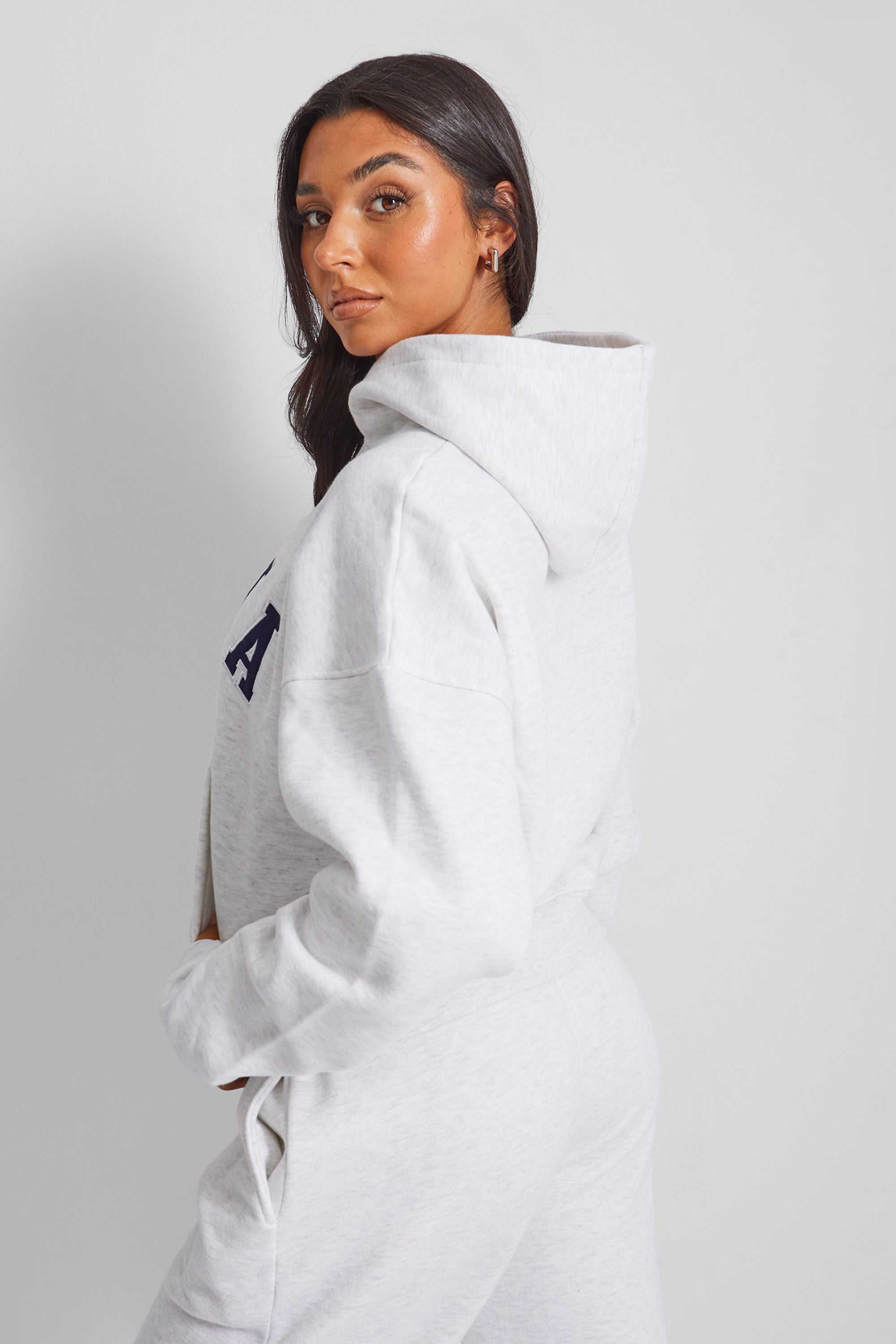 Kaiia Slogan Oversized Hoodie In Grey Marl