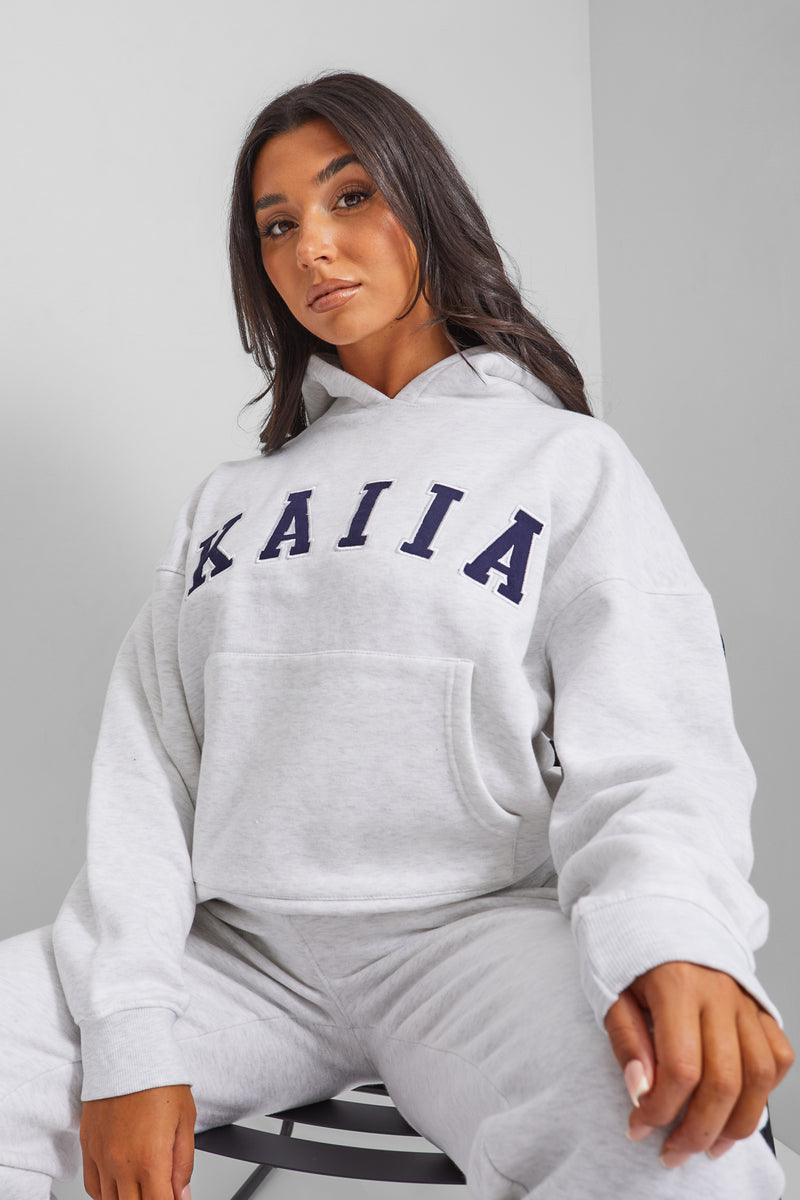 Kaiia Slogan Oversized Hoodie In Grey Marl | Kaiia