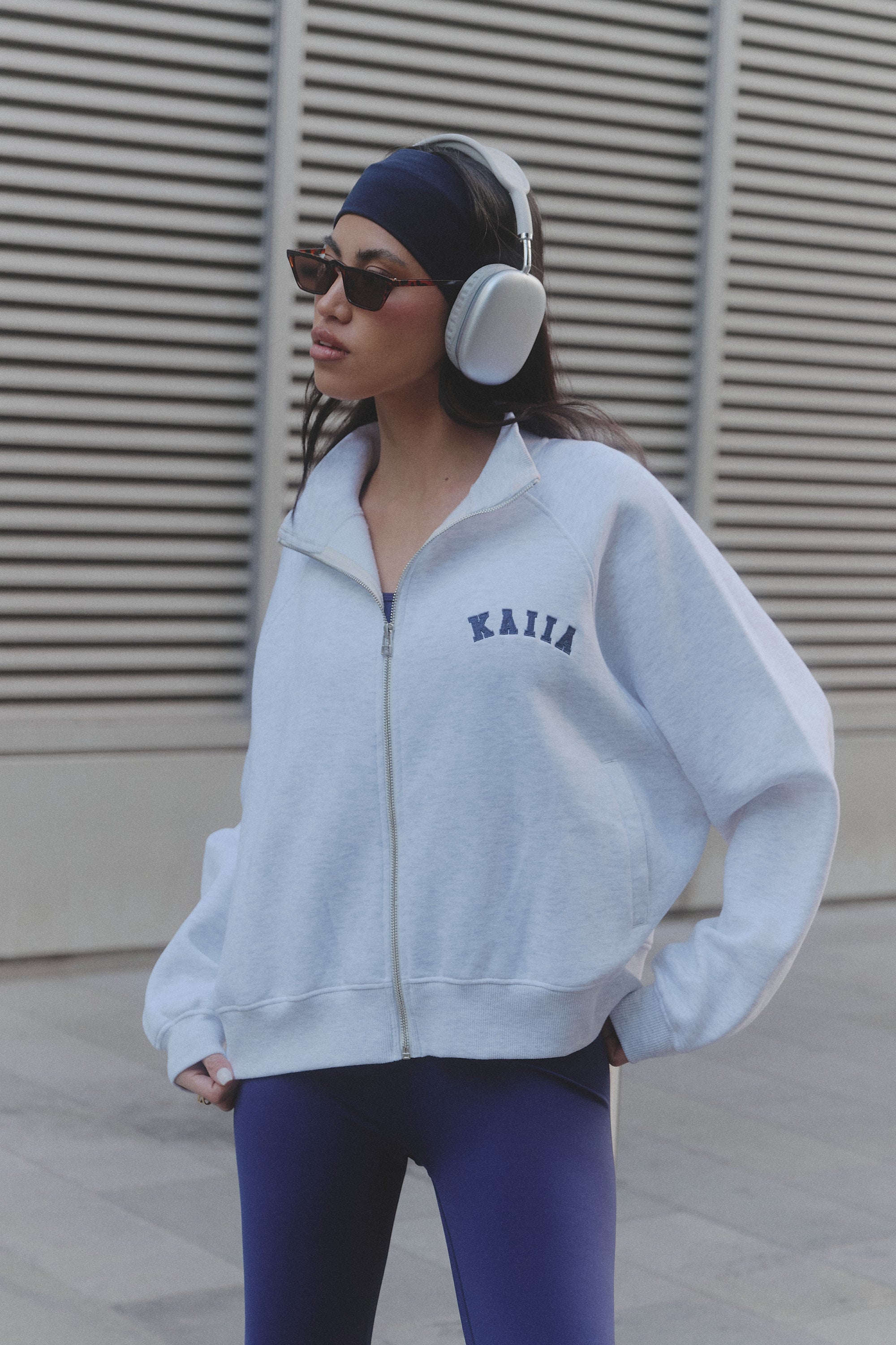 Kaiia Logo Zip Through Sweatshirt Light Grey Marl