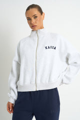 Kaiia Logo Zip Through Sweatshirt Light Grey Marl