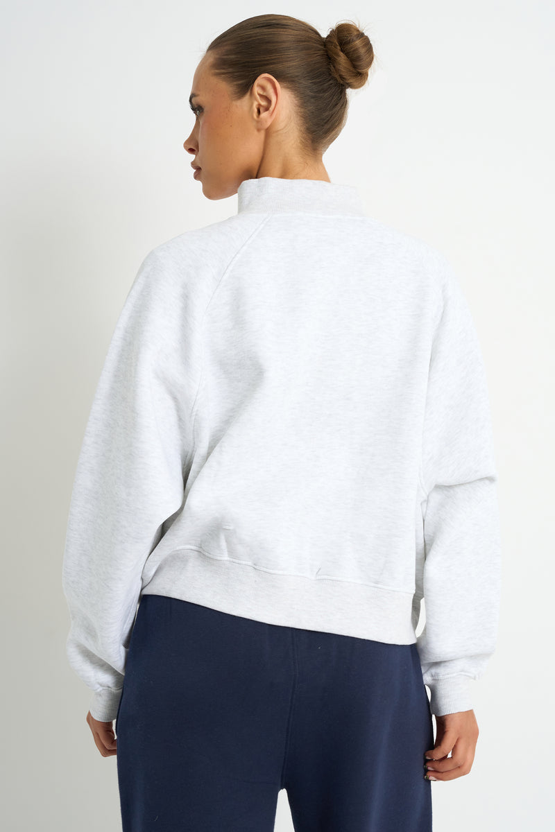 Kaiia Logo Zip Through Sweatshirt Light Grey Marl