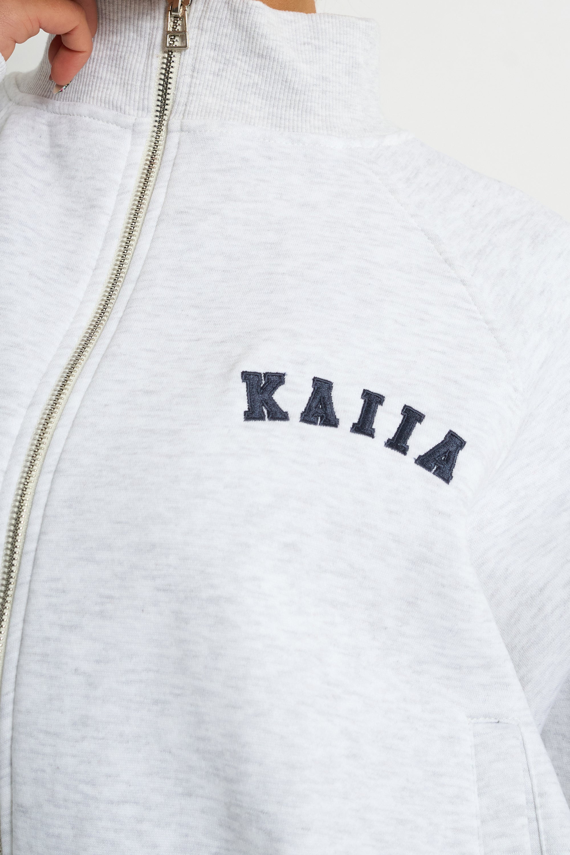 Kaiia Logo Zip Through Sweatshirt Light Grey Marl