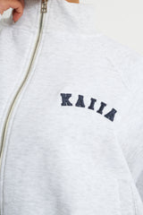 Kaiia Logo Zip Through Sweatshirt Light Grey Marl