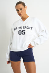 Kaiia Sport V Neck Oversized Sweatshirt White & Navy