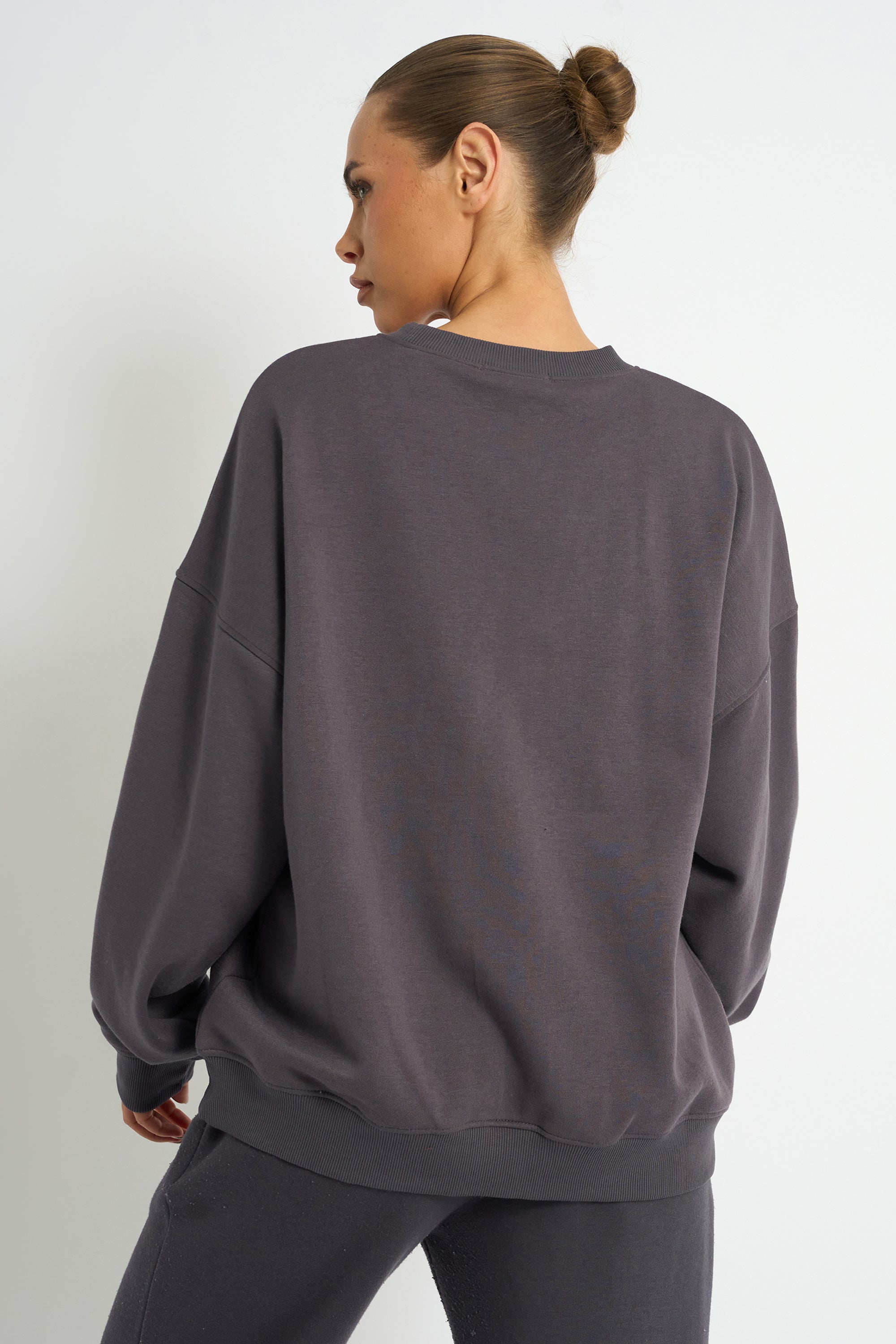 Kaiia Slogan Oversized Sweatshirt Dark Grey