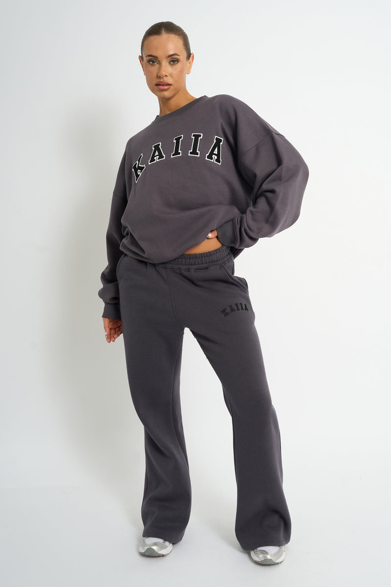 Kaiia Slogan Oversized Sweatshirt Dark Grey