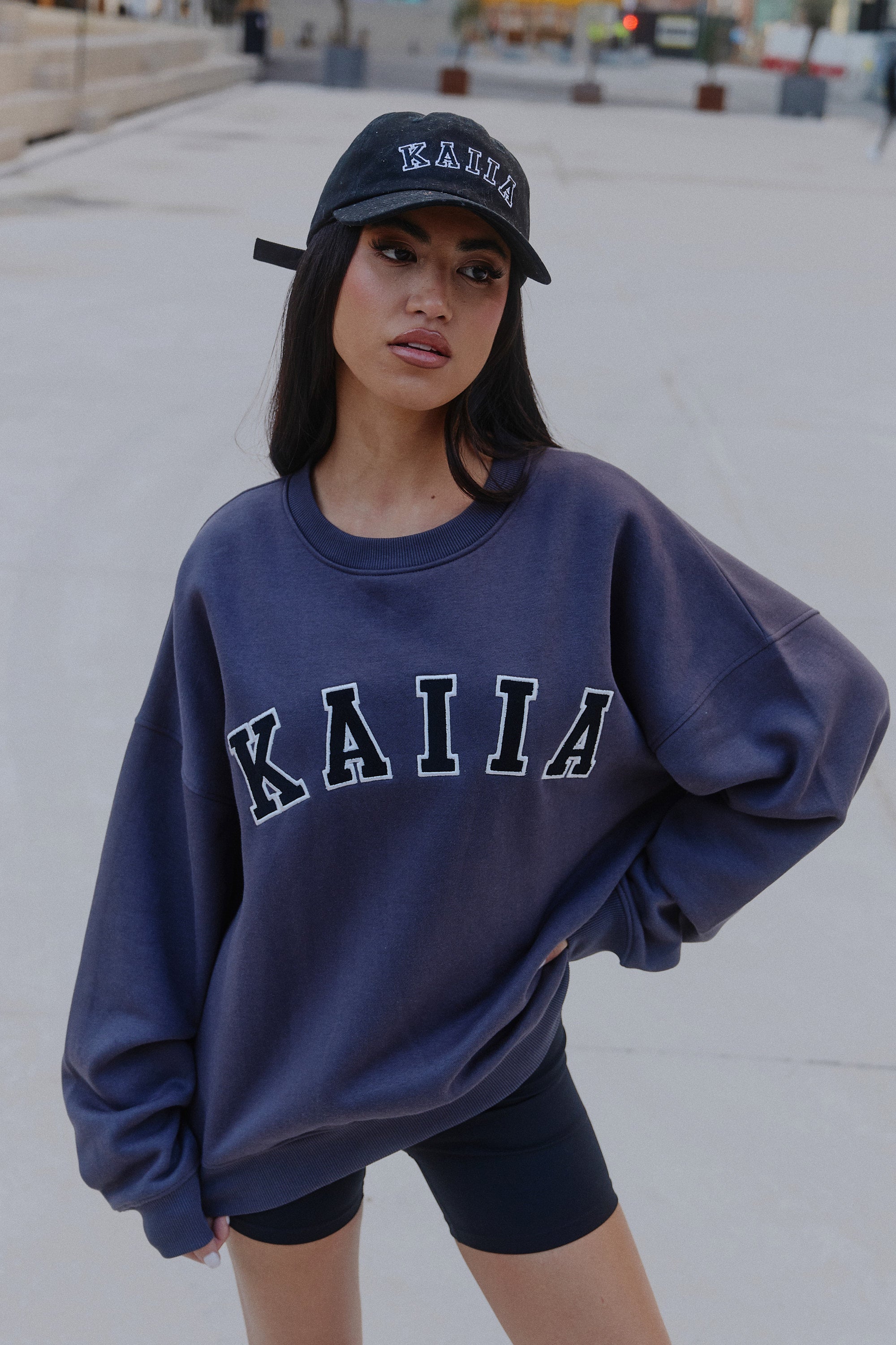 Kaiia Slogan Oversized Sweatshirt Dark Grey