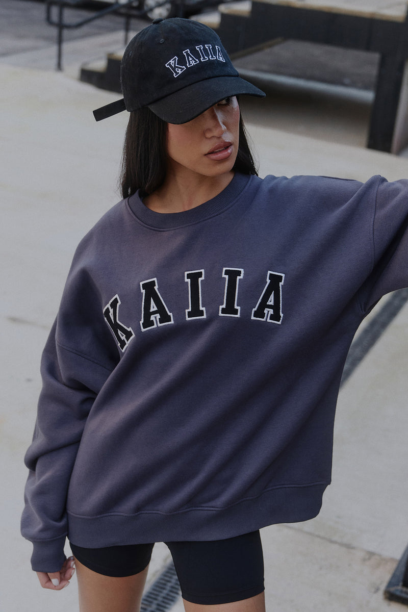 Kaiia Slogan Oversized Sweatshirt Dark Grey