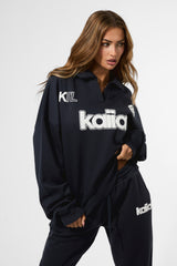 Kaiia Puff Print Rugby Oversized Sweatshirt Navy