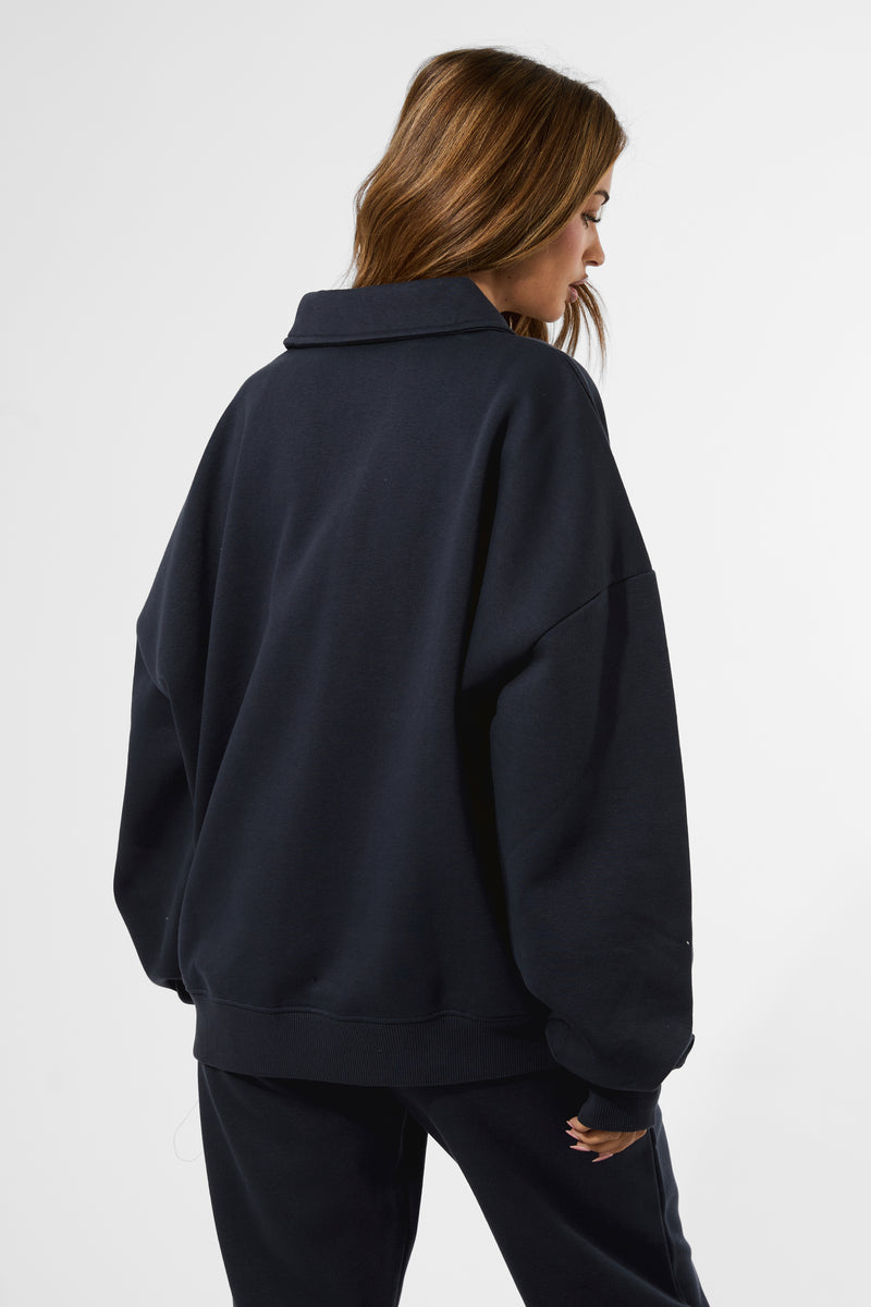 Kaiia Puff Print Rugby Oversized Sweatshirt Navy