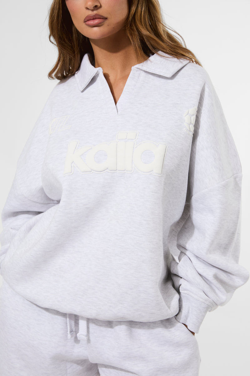 Kaiia Puff Print Rugby Oversized Sweatshirt Ash Grey Marl