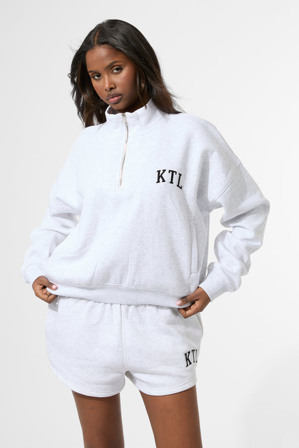 Kaiia KTL Logo Oversized Quarter Zip Sweatshirt Light Grey Marl