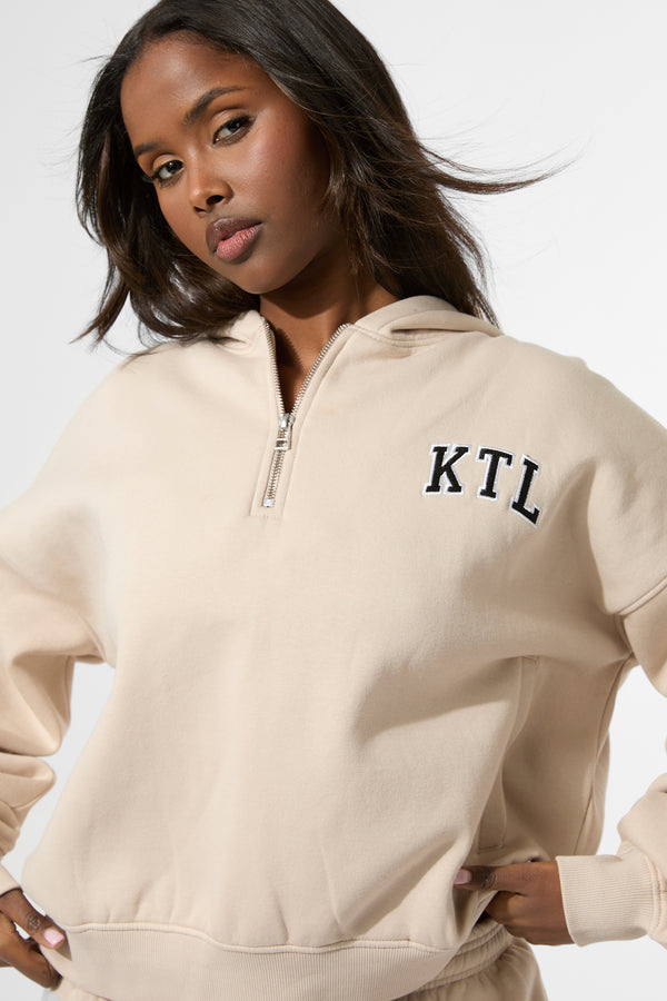 Kaiia KTL Logo Oversized Zip Up Hoodie Truffle