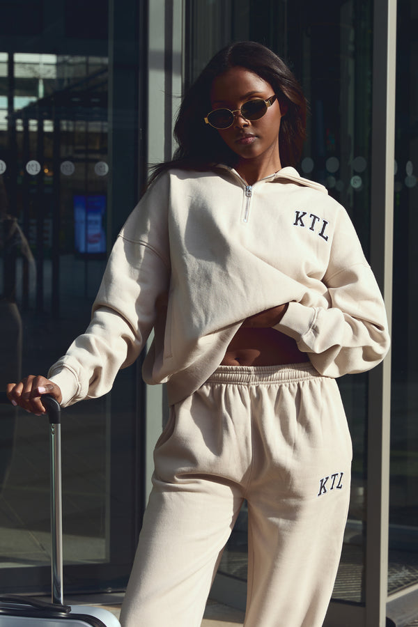 Kaiia KTL Logo Oversized Zip Up Hoodie Truffle