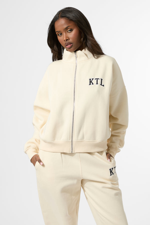 Kaiia KTL Logo Oversized Zip Up Sweatshirt Buttercream