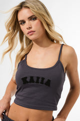 Kaiia Slogan Vest Top Dark Grey