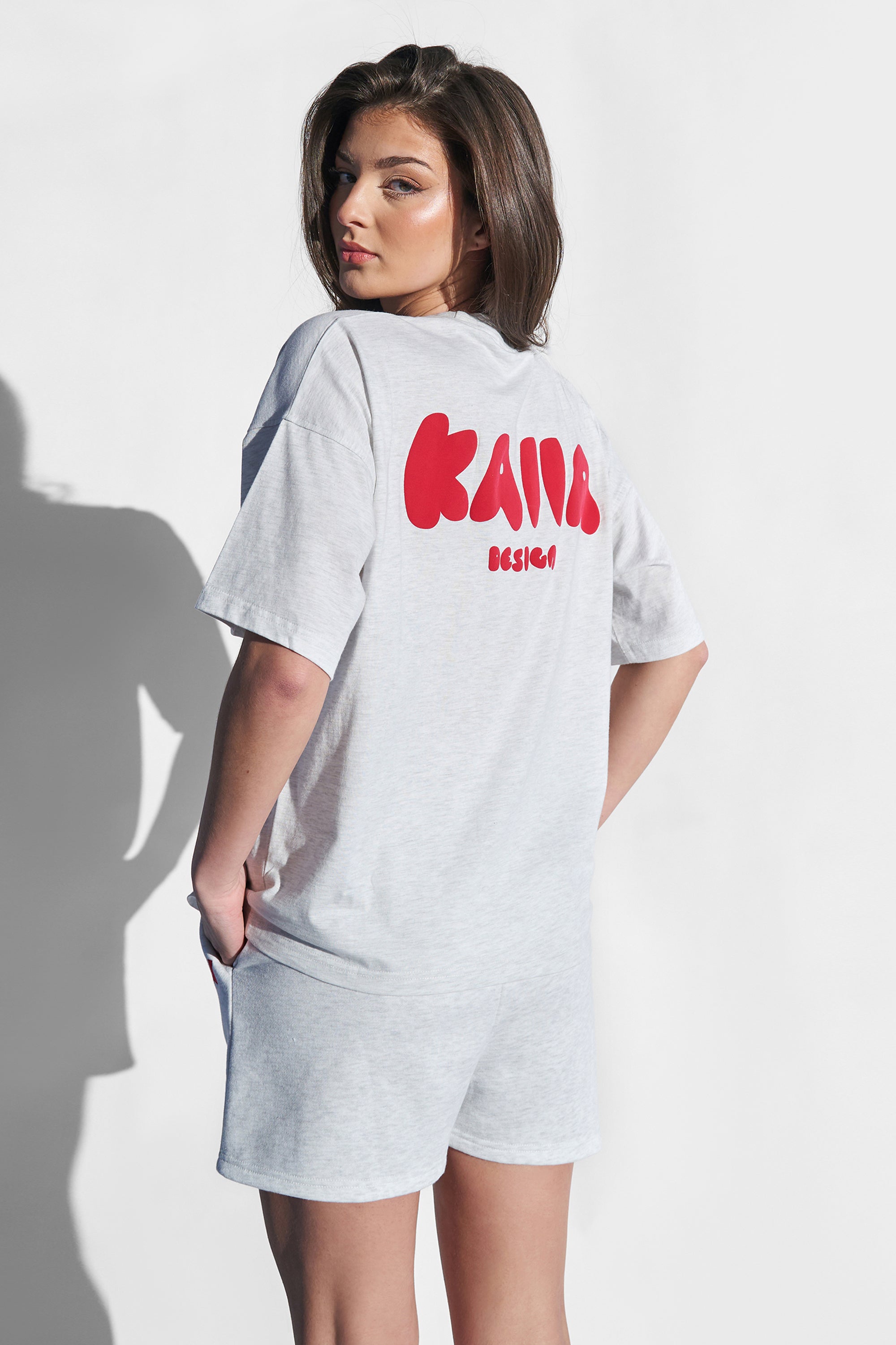 Kaiia Design Oversized Top Light Grey Marl and Red