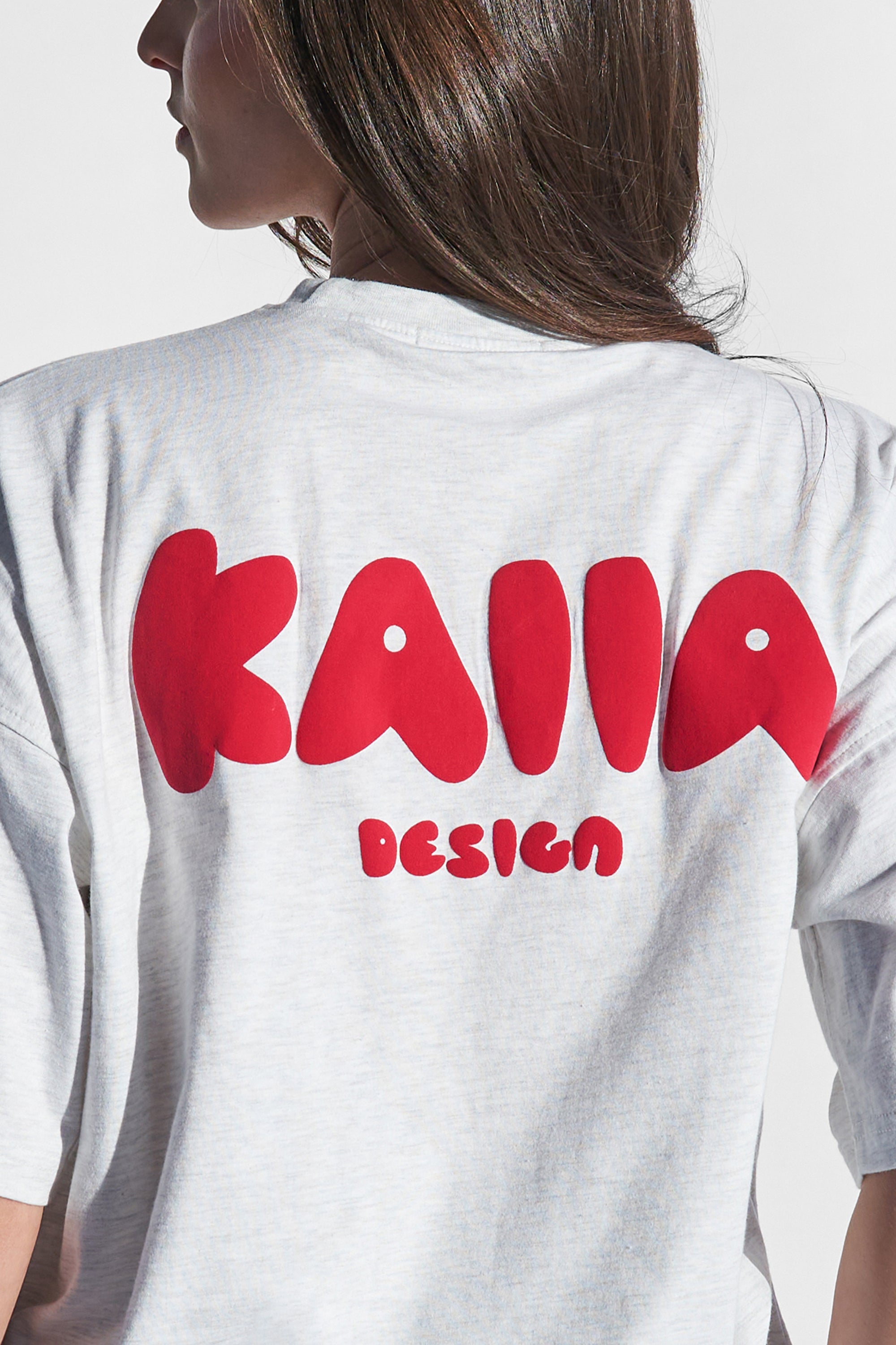 Kaiia Design Oversized Top Light Grey Marl and Red