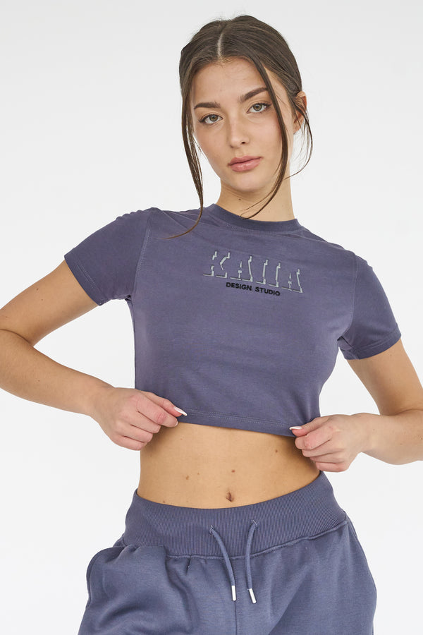 Kaiia Shadow Logo Baby Tee Slate Blue