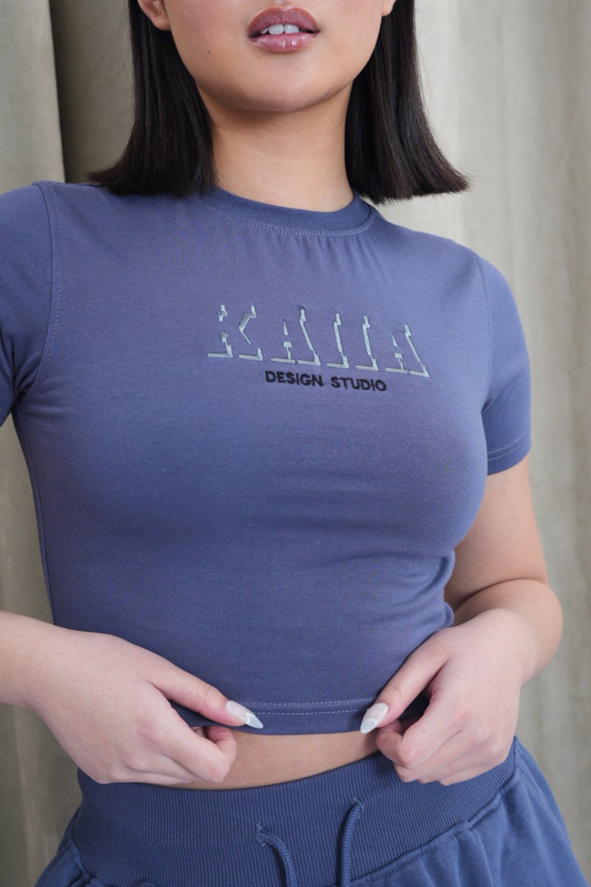 Kaiia Shadow Logo Baby Tee Slate Blue