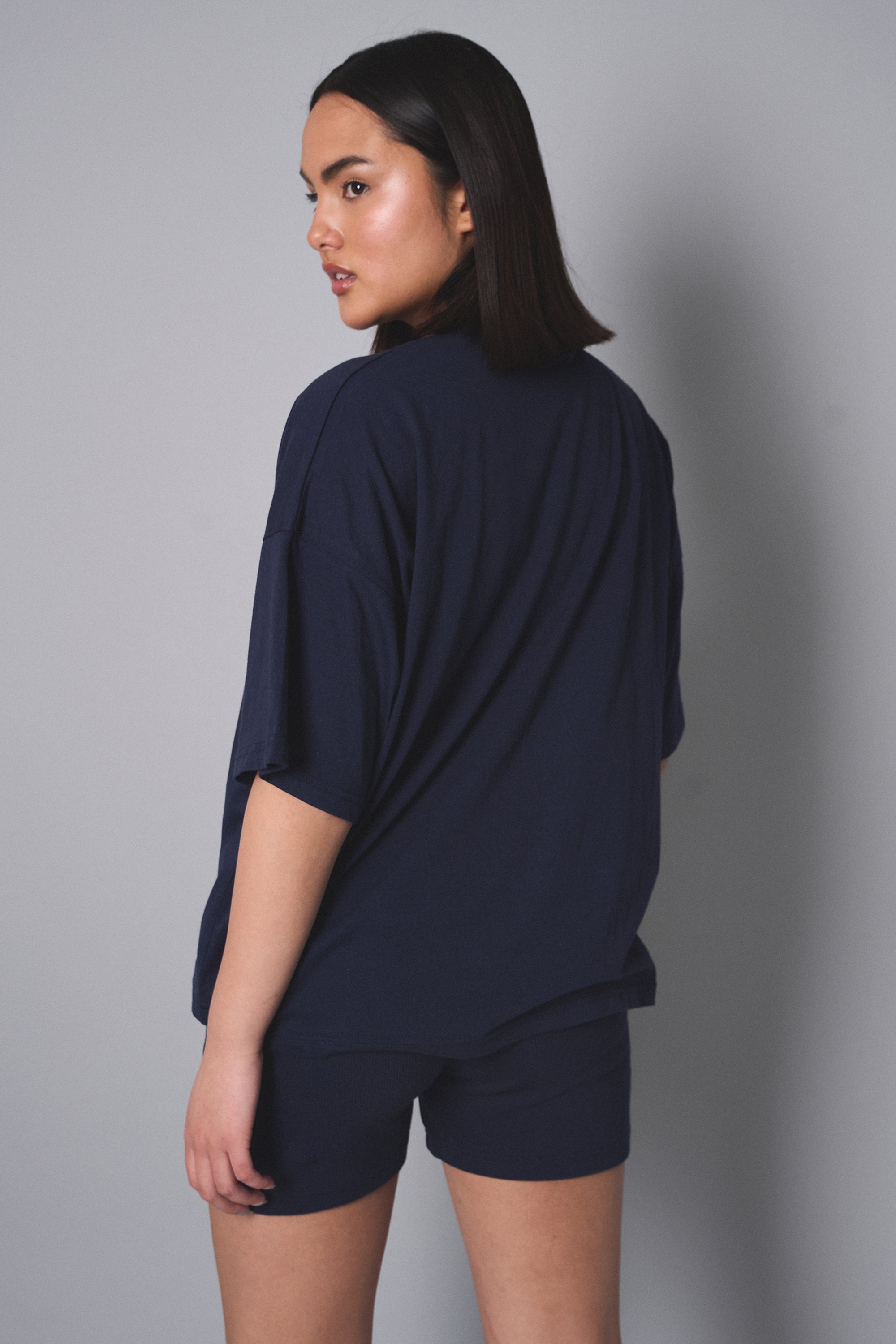 Kaiia Slogan Oversized Top Navy With Red