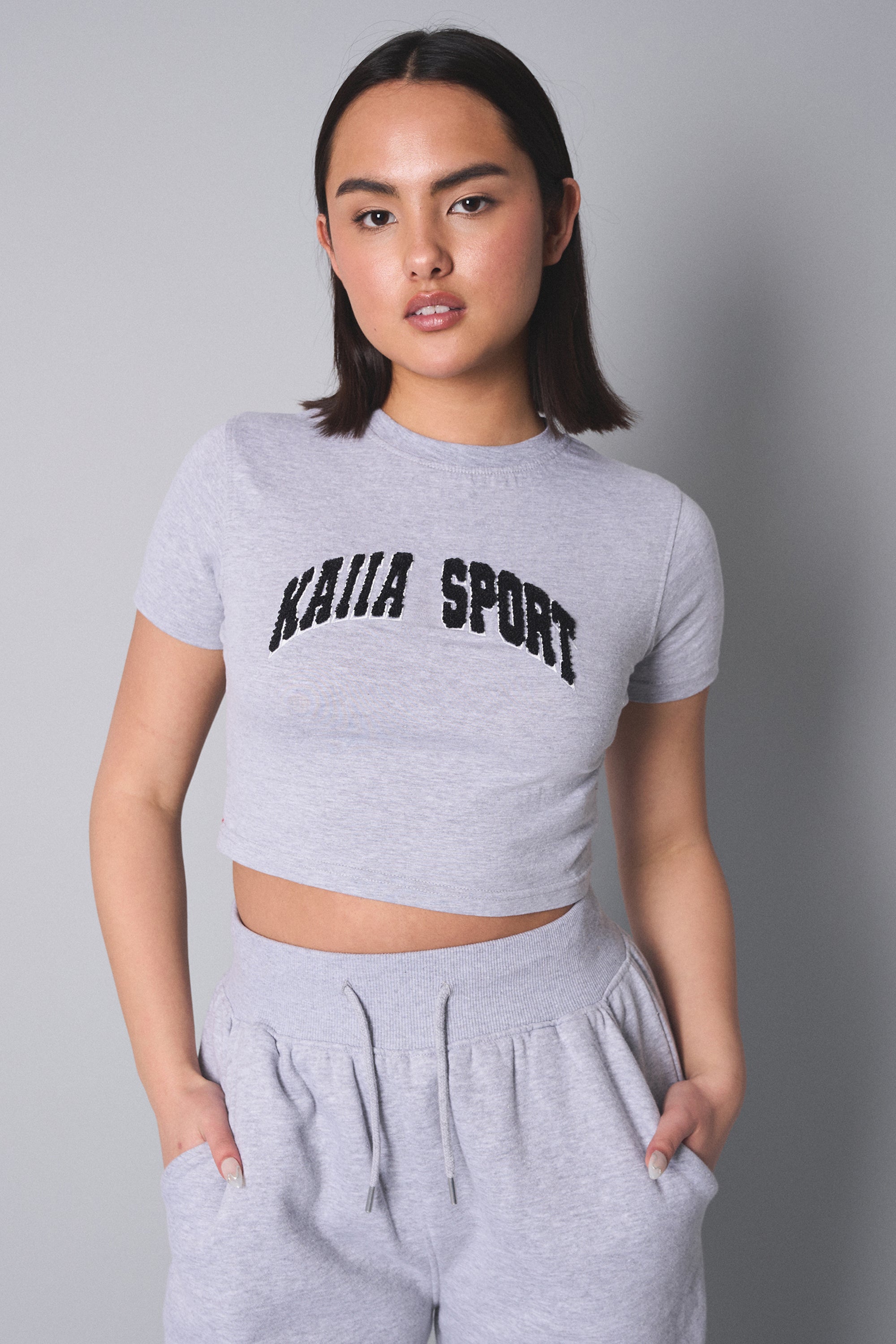 Kaiia Sport Baby Tee Grey Marl