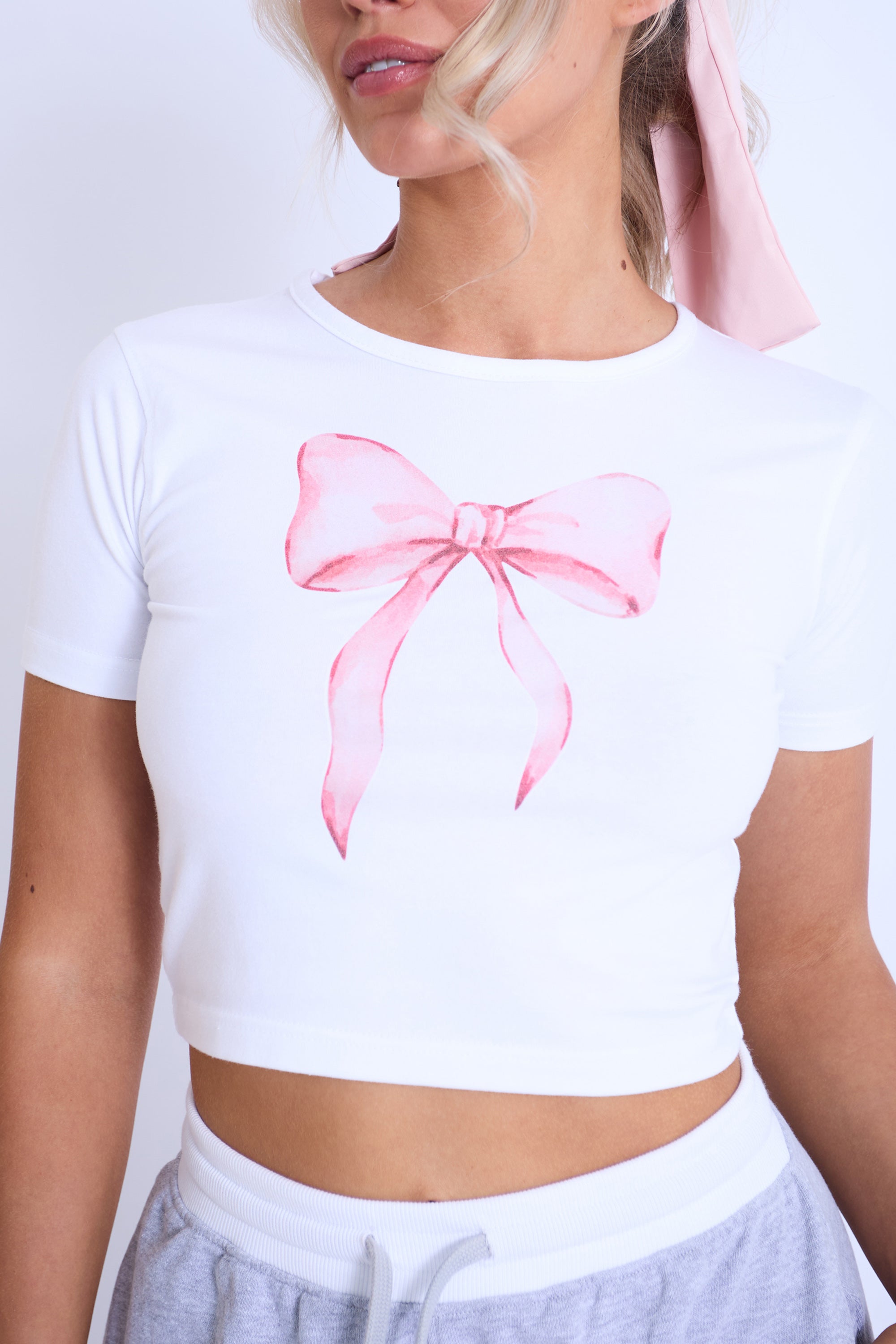 Kaiia Bow Motif Baby Tee White