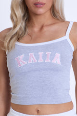 Kaiia Contrast Trim Cami Vest Top Grey Marl & Pink