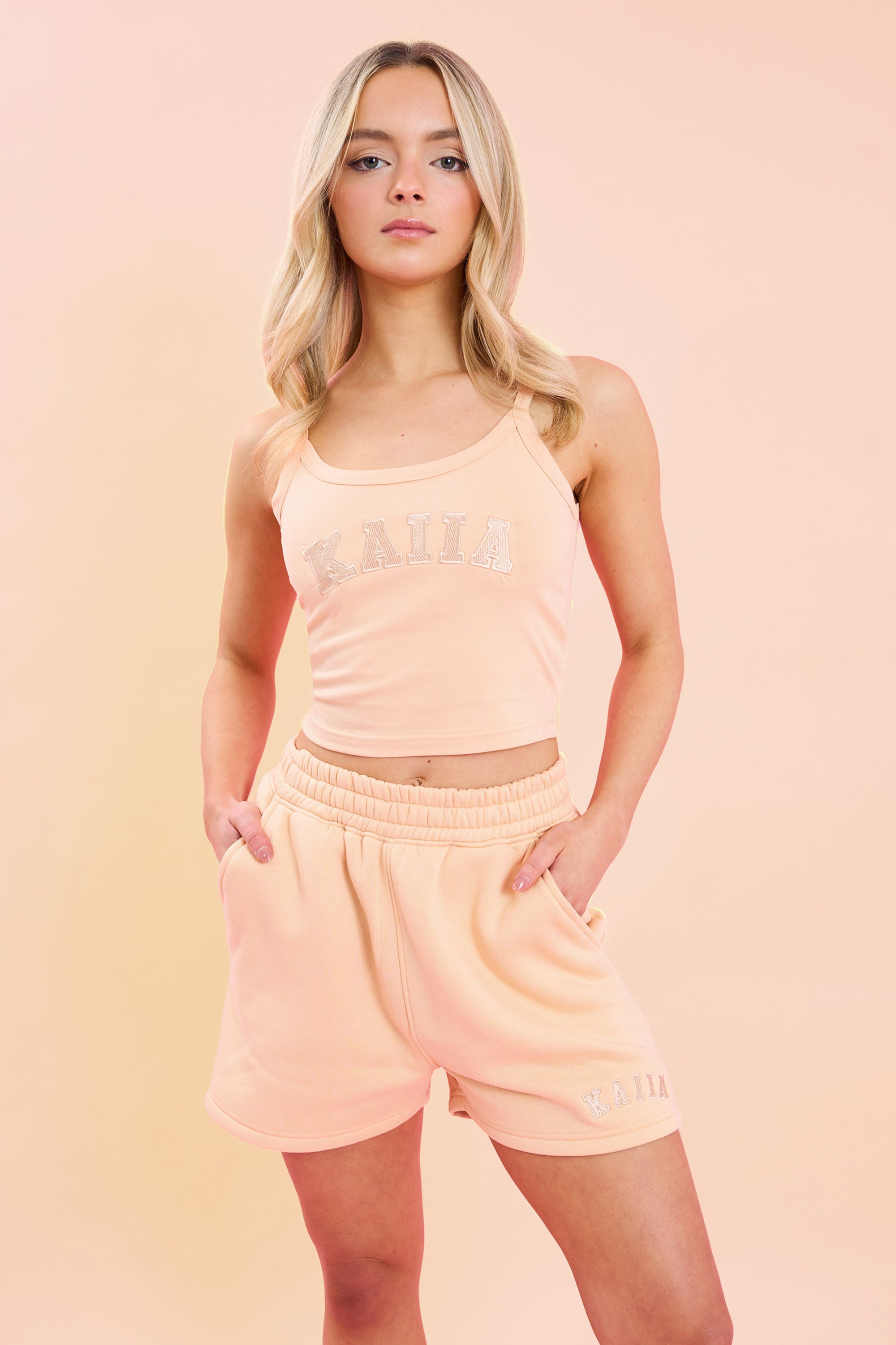 Kaiia Logo Cami Vest Top Peach