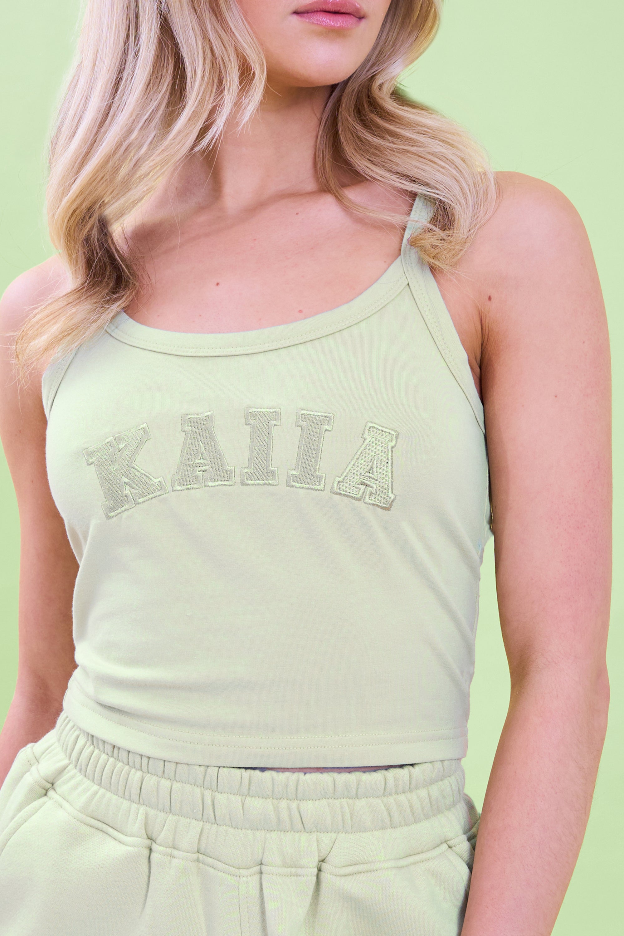 Kaiia Logo Cami Vest Top Light Green