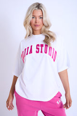 Kaiia Studio Oversized T-Shirt White & Hot Pink