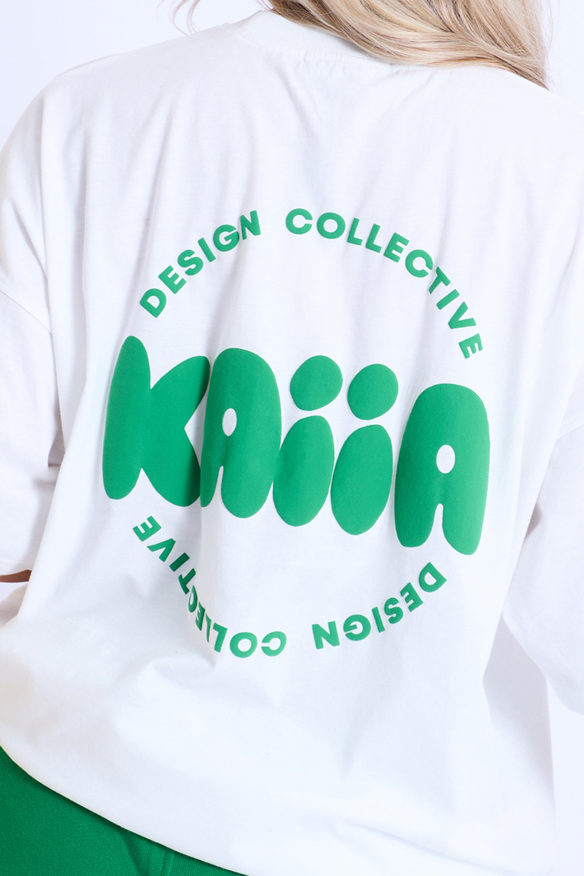 Kaiia Design Bubble Logo Oversized T-Shirt Off White & Green