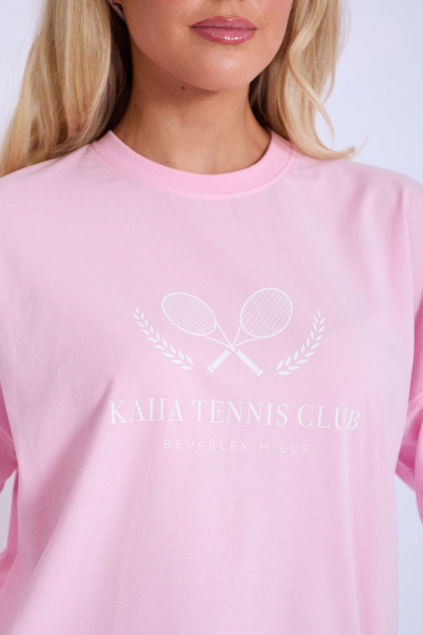 Kaiia Tennis Club Oversized T-Shirt Baby Pink