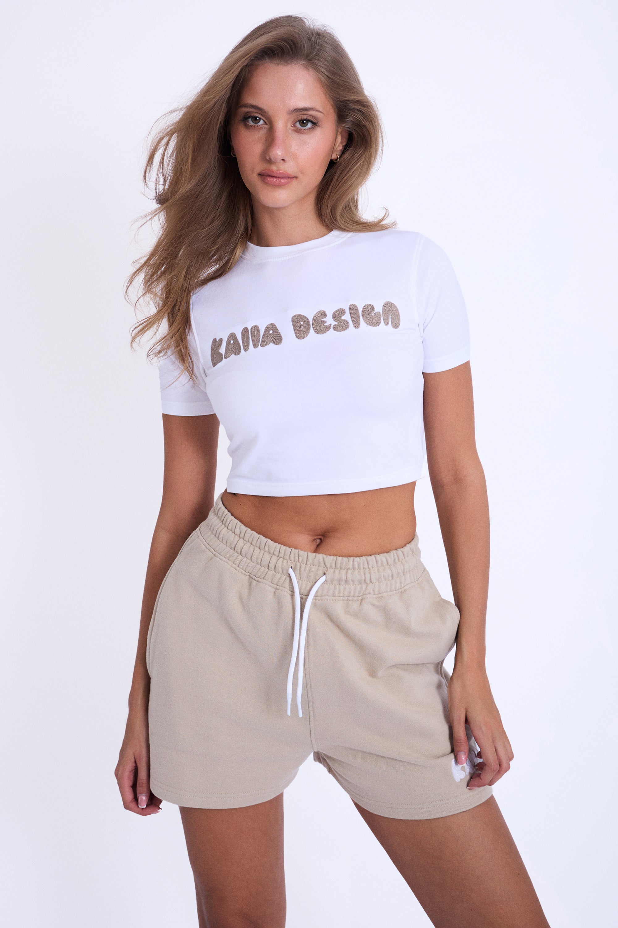 Kaiia Design Embroidered Bubble Logo Baby Tee White & Light Stone