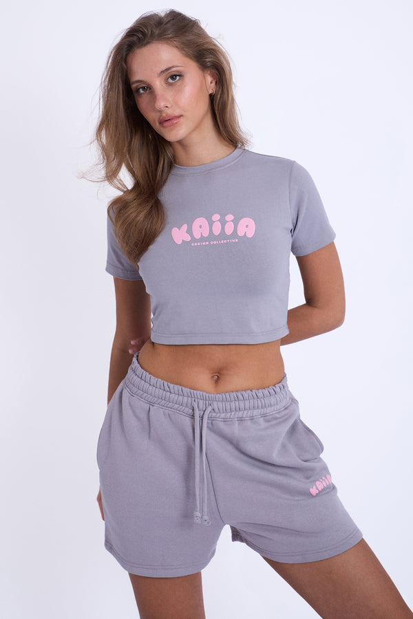 Kaiia Design Bubble Logo Baby Tee Slate Grey & Pink