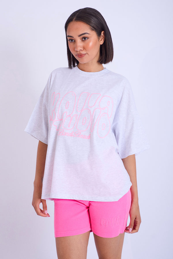 Kaiia Studio Embroidered Bubble Logo Oversized T-shirt Grey Marl & Pink