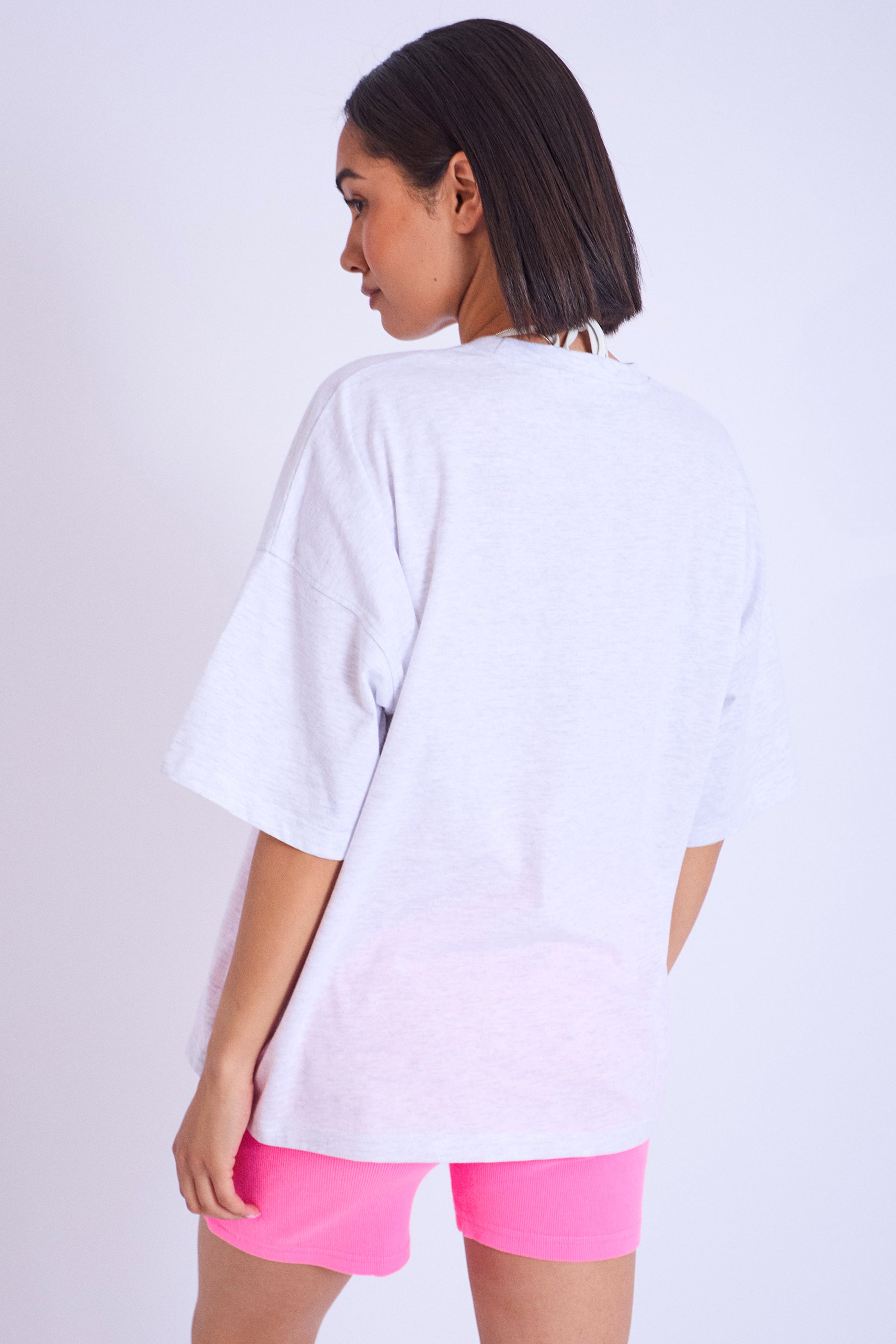 Kaiia Studio Embroidered Bubble Logo Oversized T-shirt Grey Marl & Pink